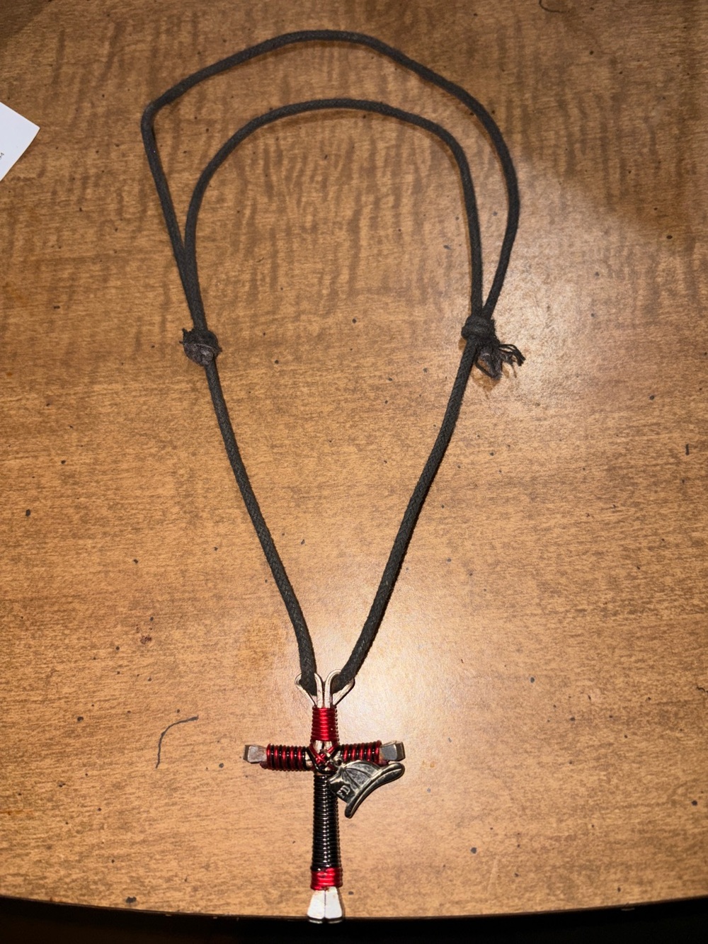 Black Cord Necklace with Red and Black Cross Pendant